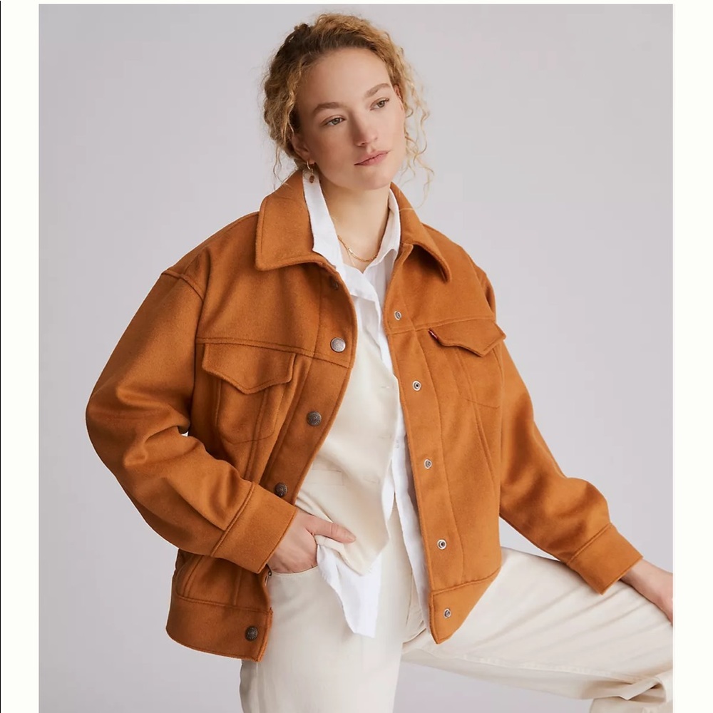 New ANTHROPOLOGIE Levi’s Varsity Trucker Jacket Oversize Wool Quilted Trending - Picture 5 of 14